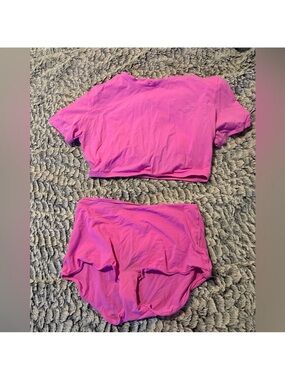 SKIMS Pink Lounge Crop Top & High-Waist Brief Set